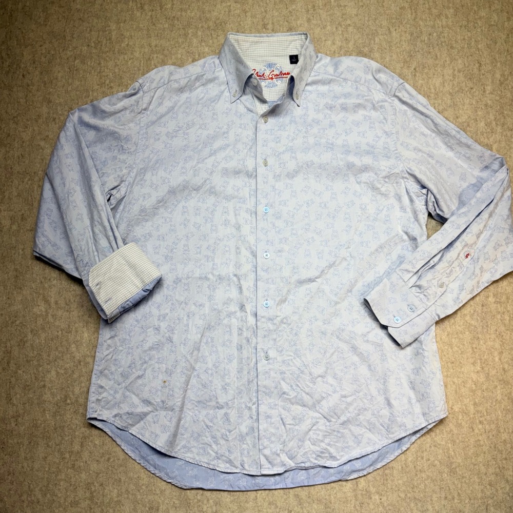 Robert‎ Graham Button Down Men XL Light Blue Buddha Jacquard Contrast Luxury